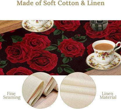 Red Rose Table Runner,Romantic Spring Summer Seasonal Table Runner for Indoor Outdoor Holiday Home Wedding Party 13x120 Inch