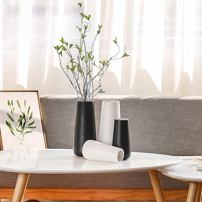 D'vine Dev 11 Inch Ceramic Flower Vase Matte Finishing, Minimalist Design for Home Décor, Bedroom, Living Room, Centerpieces, Office, White, VS-XH-D-2