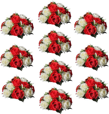 Sziqiqi Pack of 10 Fake Flower, Silk Rose Flowers, Suit for Wedding/Party Centerpiece Road Lead Flower Rack Decorations, 10 Pieces