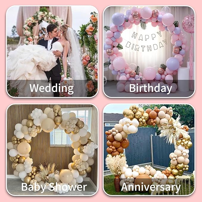 7.2FT Round Backdrop Stand Gold - Circle Balloon Arch Kit Frame Wedding Balloon Arch Kit with Stand Base Flower Ring Arch for Ceremony Birthday Party Baby Shower Christmas Thanksgiving Day