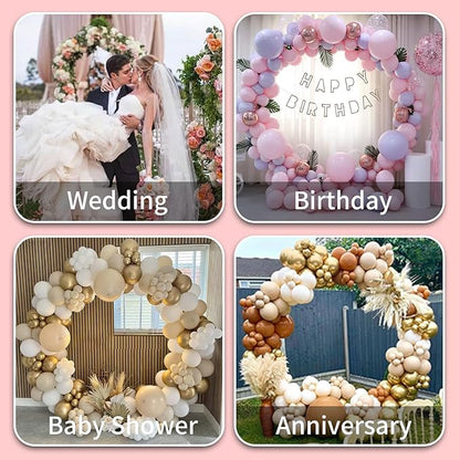 7.2FT Round Backdrop Stand Gold - Circle Balloon Arch Kit Frame Wedding Balloon Arch Kit with Stand Base Flower Ring Arch for Ceremony Birthday Party Baby Shower Christmas Thanksgiving Day
