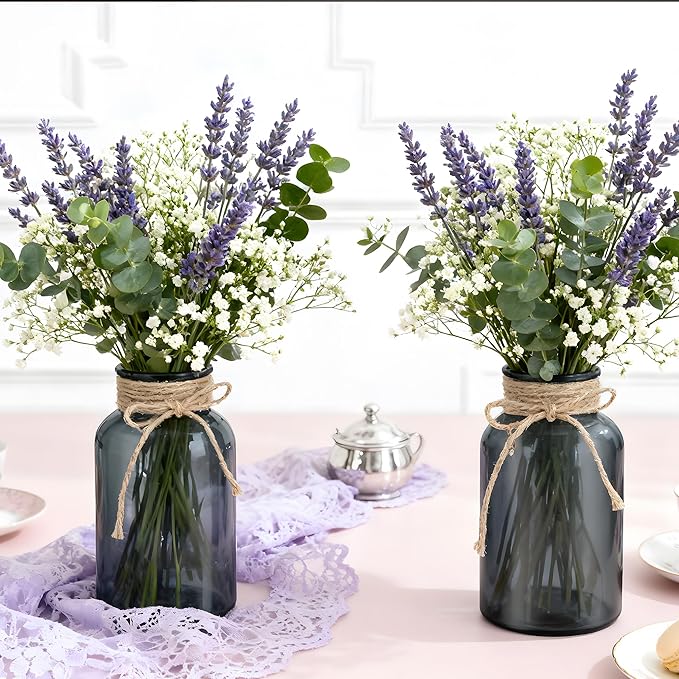 Vintage Glass Flower Vase，12 Pack Farmhouse Black Glass Centerpiece Vases Mason Jars for Halloween Weddings, Parties & Home Decor Bulk (12, Black)