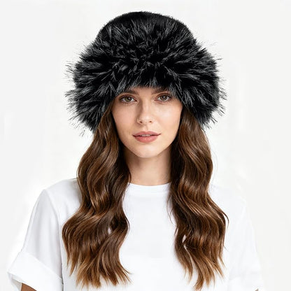 Fuzzy Bucket Hats for Woman Fur Winter Hat Fluffy Warmer Fisherman Cap