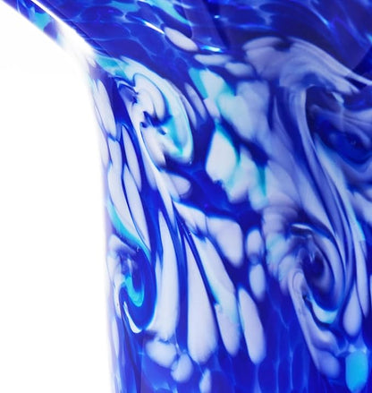 Luxury Lane Hand Blown Cobalt Blue Confetti Art Glass Flower Vase for Home Decor 12 inch Tall Centerpiece Table Decoration