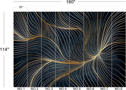 Eierme-Golden Abstract line Pattern Waves Mural Wallpaper Peel and Stick 160" x 114"