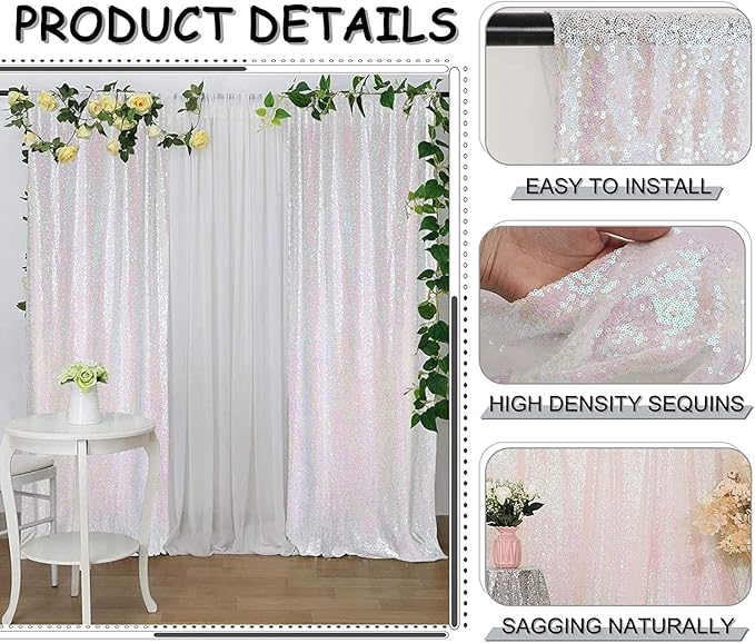 Iridescent Sequin Backdrop 8FTx8FT 1 Panel Sparkle Backdrop Curtain Glitter Background Drape for Weddings Showers Parties Birthday Christmas Photography