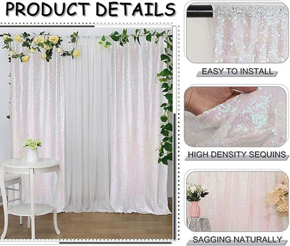 Iridescent Sequin Backdrop Curtain 4FTx8FT 2 Panels Glitter Metallic Photography Background Drapes for Wedding Baby Shower Birthday Birthday