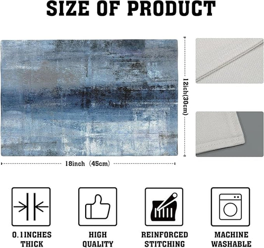 Abstract Blue and Grey Art Placemats Set of 4, Placemats for Dining Table,Heat Resistant Stain Resistant Wipeable Table Mats for Kitchen Dining Holiday Party Home Decor,12x18 Inch