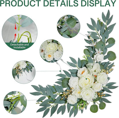 Wedding Arch Flowers (2pack),Flower Arch Stand,Flower Garland,for Wedding Outdoor Decorations Floral swags and Garlands Chair Decorations etc isle Decor,Reusable.（White）