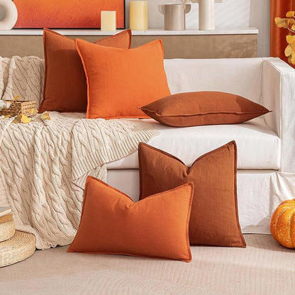 MIULEE Decorative Linen Pillow Covers 20x20 Inch Burnt Orange Boho Farmhouse Neutral Couch Throw Pillows for Bed Pack of 2 Accent Modern Pillowcase Summer Sofa Livingroom Home Decor