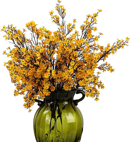 10pcs Babys Breath Artificial Flowers With Vase Gypsophila Bouquet Bulk Fake Spring Silk Flowers Real Touch Faux Floral for Home Kitchen Garden Wedding Christmas Decor (Yellow Orange With Vase)
