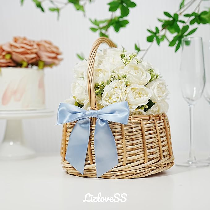 Dusty Blue Satin Ribbon Twist Tie Bows 5 Inch Pre-Tied Blue Gift Bows for Crafts, Treat Bags, Party Favors, Wedding, Baby Shower, Candy Apple, Christmas Tree (36 Pack)