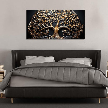 Tree Canvas Wall Art for Living Room Black and Gold Wall Art for Office Modern Art Wall Decor Bedroom Size 20" x 40"