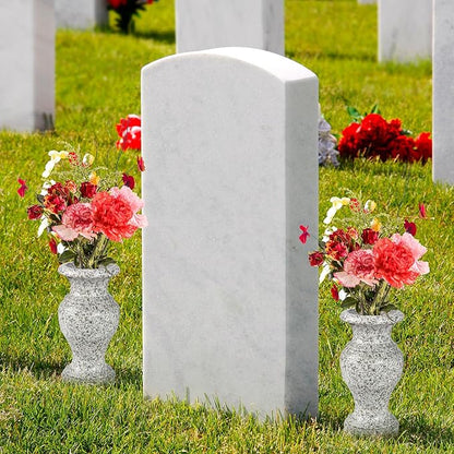 Cemetery Vase, Turned Granite Vase Polished, Memorial Stone Vases with Draining Holes for Home Tabletop, Cemetery Flowers, Grave Headstone Decorations (2Pcs, Grey)