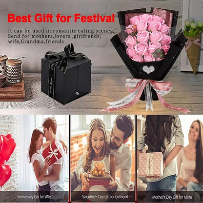 EIGHTOWN Roses Bouquet Artificial Flower - Preserved Pink Rose Flowers with Love Necklace for Her - Unique Gifts Valentine's Day, Mother's Day, Thanksgiving, Birthday, Anniversary