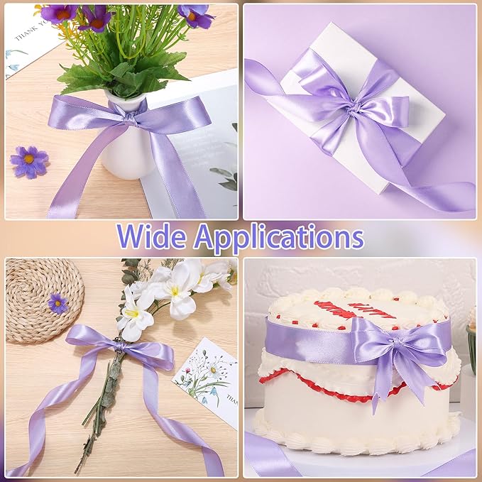 Light Purple Satin Ribbon 1 Inch 50 Yards Solid Fabric Lilac Ribbon for Gift Wrapping Flower Bouquet Wedding Party Vase Christmas Decorations