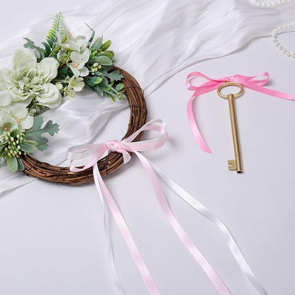 Pink Double Face Satin Ribbon 3/8 Inch x 45 Yards White Fabric Ribbon for Gift Wrapping, Flower Bouquets, Hair Bows Making, Wedding Decoration, Invitation Cards, Christmas (3 Rolls *15Yd)
