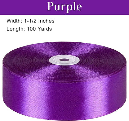 1-1/2 Inches 100 Yards Purple Satin Ribbon, Ribbon Roll for Flower Bouquets, Gift Wrapping, Wedding, Handmade Crafts