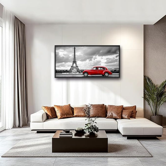 Eiffel Tower Large Wall Art Black and White Framed Red Wall Decor for Living Room Paris City Pictures Oversized Canvas Print Painting Modern Extra Large Framed Artwork for Bedroom Office 60"x30"