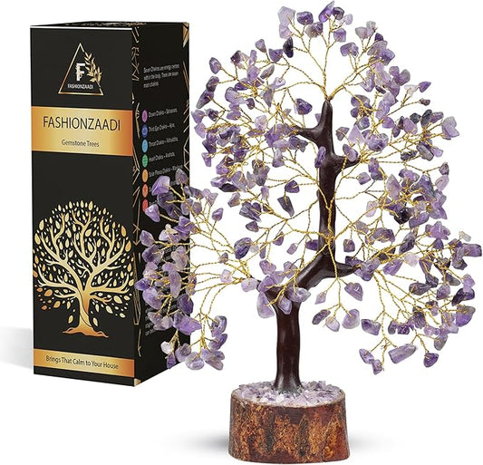 FASHIONZAADI Amethyst Crystals Tree of Life - Stones and Crystals - Bonsai Tree - Good Luck Gifts for Women - Meditation Accessories - Chakra Stones Decor