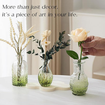 Glass Bud Vase Set of 30 - Small Vases for Flowers in Bulk - Assorted Vintage Crystal Vases for Flowers, Table Centerpieces (Green, 30 Pcs)