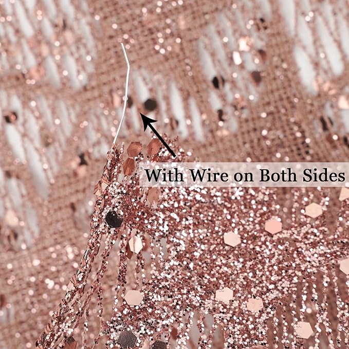 MEEDEE 6 Inch Wide Wired Ribbon Rose Gold Glitter Mesh Web Wired Edge Ribbon by 10 Yards Roll Rose Gold Wired Ribbons for Christmas Tree, Garland, Holiday Wreaths, Bows, Centerpiece, Gift Wrapping