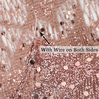 MEEDEE 6 Inch Wide Wired Ribbon Rose Gold Glitter Mesh Web Wired Edge Ribbon by 10 Yards Roll Rose Gold Wired Ribbons for Christmas Tree, Garland, Holiday Wreaths, Bows, Centerpiece, Gift Wrapping
