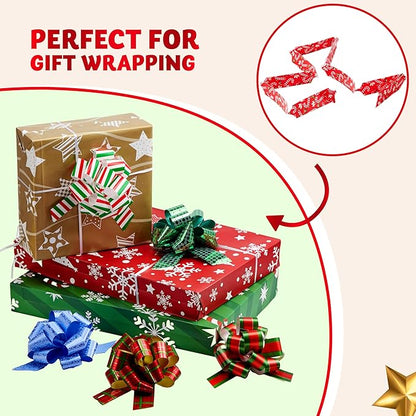 JOYIN 24 PCS Christmas Wrap Ribbon Pull Bows (5" Wide); Easy and Fast Gift Wrapping Accessory for Presents, Bows, Baskets, Wine Bottles Decoration, Xmas Gift Wrapping and Decoration Present