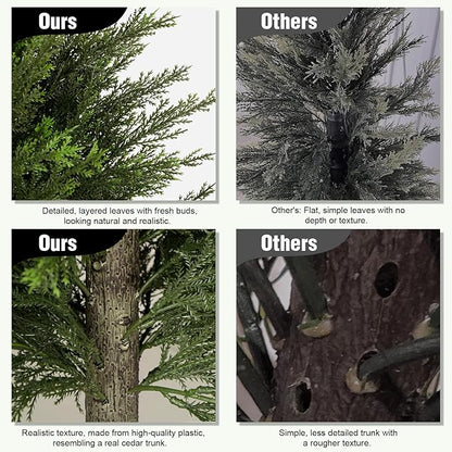 3FT Artificial Cedar Trees Set of 2, Realistic Faux Evergreen Topiary Bushes Plants, Outdoor Potted Fake Cypress Shrubs for Front Porch Garden Home Living Room Decor