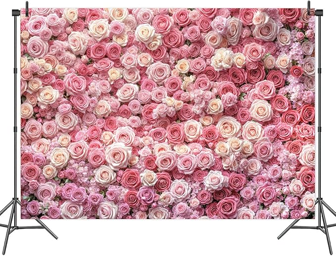 9 x 6 ft Pink Flower Wall Backdrop Floral Rose Floral Photography Backdrops Girls Princess Birthday Baby Shower Wedding Bridal Shower Photo Background Mothers Day Picture Cake Table Decoration Banner