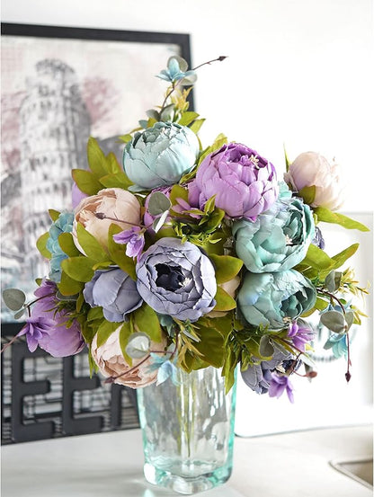 FiveSeasonStuff Vintage Artificial Peonies Silk Peony Flowers and Hydrangeas for Wedding Bridal Home Décor – Beautiful Floral Centerpiece Arrangement Decoration with 2 Bouquets (Mixed Blue)