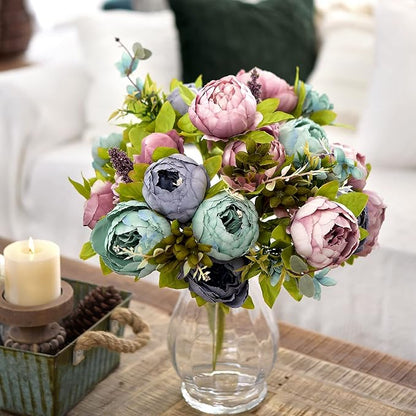 FiveSeasonStuff Vintage Artificial Peonies Silk Peony Flowers and Hydrangeas for Wedding Bridal Home Décor – Beautiful Floral Centerpiece Arrangement Decoration with 2 Bouquets (Puce Purple)