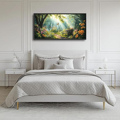 Green Forest Large Wall Art Garden Pictures Wall Decor Nature Sunlight Landscape Big Canvas Painting Prints Framed Artwork Home Decorations Above Bed for Bedroom Living Room Dining Room 60"x30"