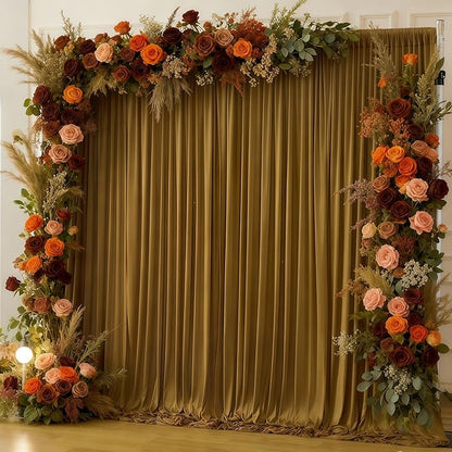 Gold Brown Backdrop Curtains-Wrinkle-Free Polyester Photography Drapes Party Curtain Background for Baby Shower Wedding Decorations- 8 X10FT (Brown)