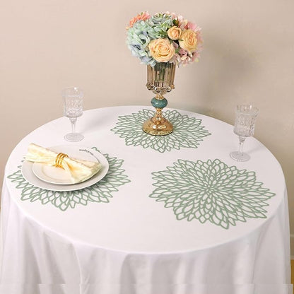Snowkingdom Sage Green Placemats Set of 8, Round Pressed Vinyl Leaf Washable Place Mats 15 Inch Dinning Floral Table Mats for Wedding Birthday Baby Shower Easter Christmas Holiday Party Decorations