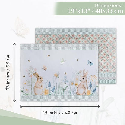 Maison d' Hermine Placemats Set of 4 100% Cotton Washable Cloth Place Mats, Reusable Table Mats for Kitchen Dining Decoration, Party, Wedding, Restaurant Spring/Summer (Easter Dew, 13" x 19")