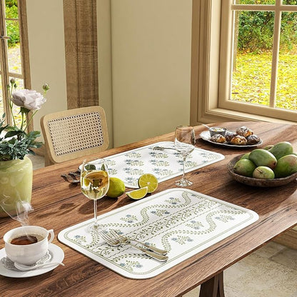 ISAENNE Rectangular Placemats Set of 6,Floral PVC Placemats, Waterproof and Heat-Resistant Place Mats,Decoration for Kitchen, Dining, Parties, Holiday,12"*17"