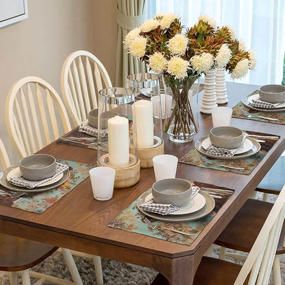 Farmhouse Cow Placemats Set of 6 Washable Table Mats Spring Cow Floral Heat-Resistant Cotton Linen Place Mats for Dining Table Kitchen Indoor Outdoor Party Holiday Decor