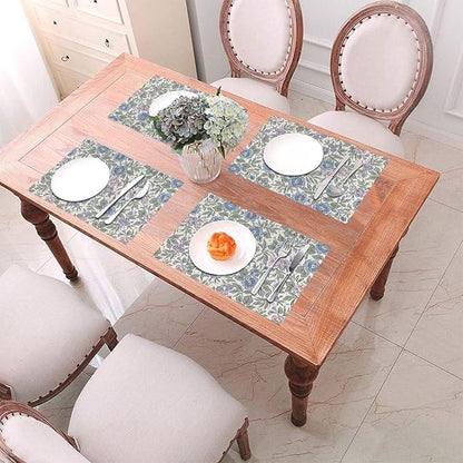 Placemats Set of 4 PVC Woven Place Mats Heat Resistant Easy to Clean for Indoor Outdoor Party Kitchen Dining Table Decoration 12"x18",Floral Pattern