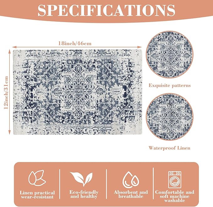 Placemats Set of 4 Vintage Boho Ethnic Carpet Place Mats Washable Table Dinner Mats Linen Table Mats for Kitchen Dining Party Home Kitchen Decor 12x18 Inch