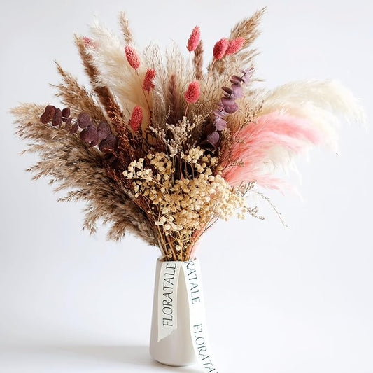 Warm Sunset Dried Flower Bouquet (No Vase) | 17'' Mini Floral Arrangement with Pampas, Baby's Breath, Eucalyptus & More Natural Dried Flowers – Home Wedding Decor Centerpiece