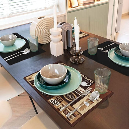 Coffee Table Placemats Set, Hot Mocha Latte Milk Typography on Scribble Backdrop, Set for Dining Table Decor 4 PCS, Cafe-2