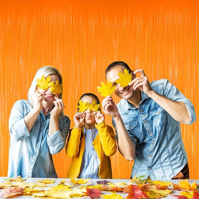 GOER 6.4 ft x 8.2 ft Metallic Tinsel Foil Fringe Curtains Party Photo Backdrop Party Streamers for Birthday,Graduation,New Year Eve Decorations Wedding Decor(2 Packs,Candy Orange)