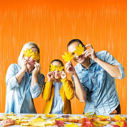 GOER 6.4 ft x 8.2 ft Metallic Tinsel Foil Fringe Curtains Party Photo Backdrop Party Streamers for Birthday,Graduation,New Year Eve Decorations Wedding Decor(2 Packs,Candy Orange)