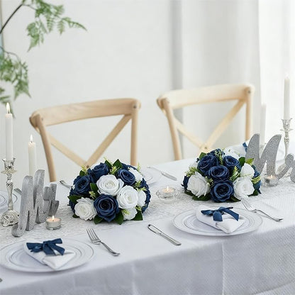 Flower Centerpieces for Wedding Tables: Wedding Table Decorations Navy Blue & White Flower Balls Centerpieces for Engagement Cerebration Party Center Pieces 2 Packs
