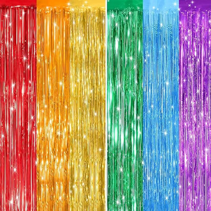 Keyali 2 Pack 3.3 * 8.3 ft Foil Curtain Metallic Tinsel Fringe Curtains Photo Booth Props Backdrop for Birthday Wedding Engagement Baby Shower Christmas Holiday Celebration Party，Rainbow