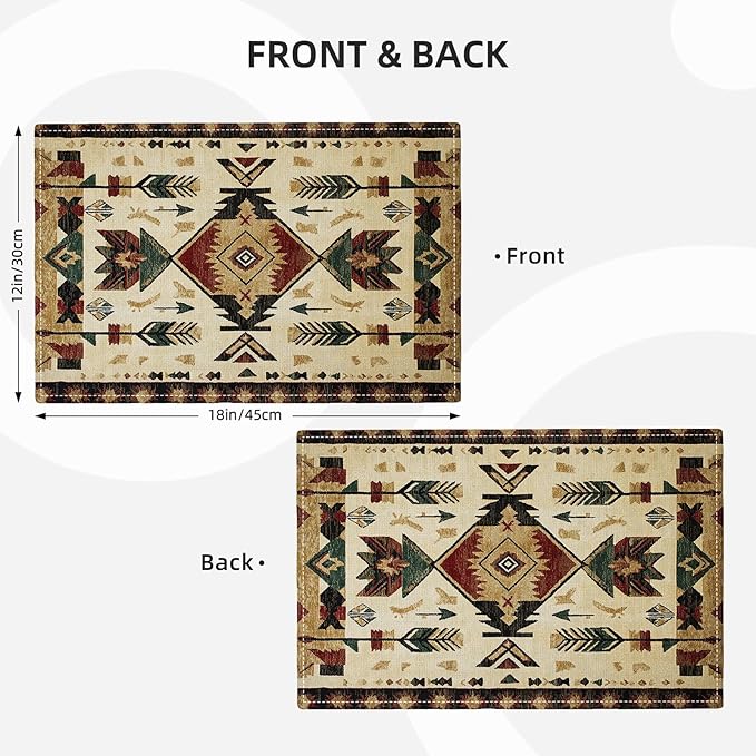 Southwestern Placemats Set of 6, Farmhouse Boho Ethnic Place Mats, Rustic Turkish Dining Table Mats, Washable Placemats for Kitchen Dining Room Home Decor 18L'' × 12W''