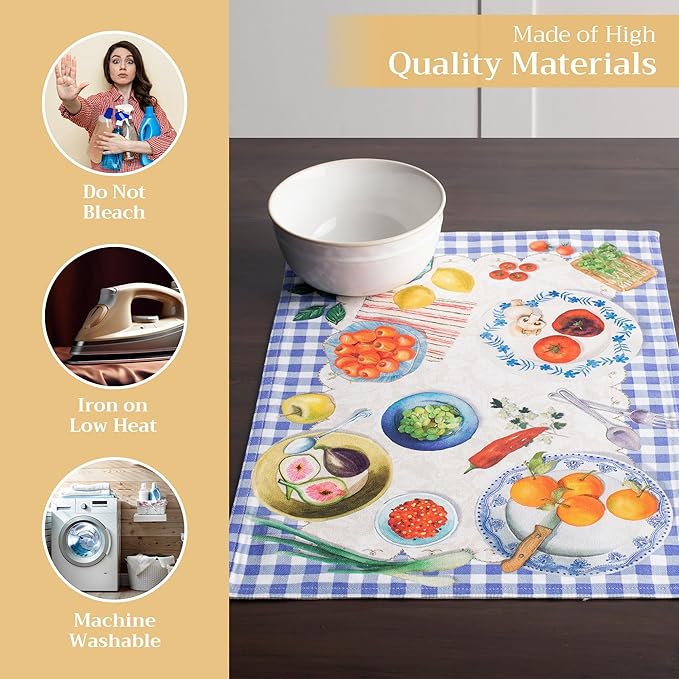 Maison d' Hermine Placemats Set of 4 100% Cotton Washable Cloth Place Mats, Reusable Table Mats for Kitchen Dining Decoration, Party, Wedding, Restaurant Spring/Summer (Gourmand, 13" x 19")