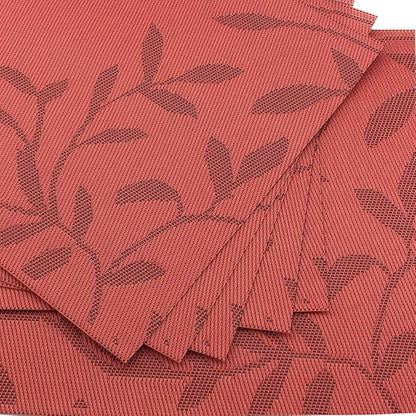 Gugrida Place Mats PVC Set of 6, Table Placemats Set of 6 PVC Table Mats Natural Color (6 pcs, Red Leaves)
