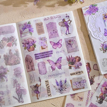 Snycler Sticker Book - 24 Sheets Vintage PET Stickers for Scrapbooking, Junk Journaling, Ephemera, and Decorative Crafts - Pre-Cut Floral Design Stickers Vintage-1